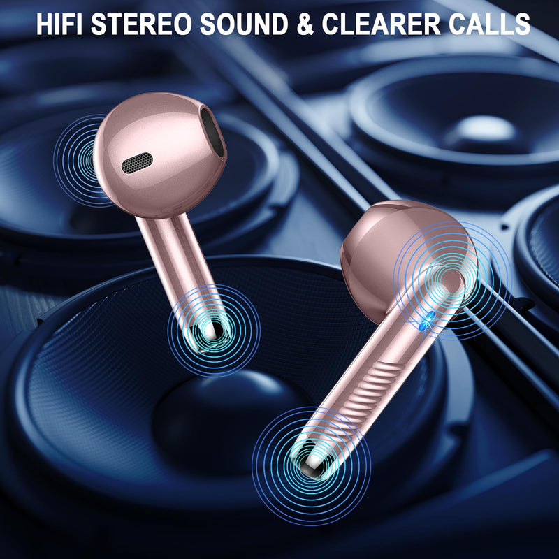 Jxrev 2 Pack White and Rose Wireless Earbuds, Wireless Earbuds, Bluetooth Ear Buds LED Power Display Headphones Bass Stereo, Bluetooth Earbuds in-Ear Noise Cancelling Mic, 40H Playback Mini Case