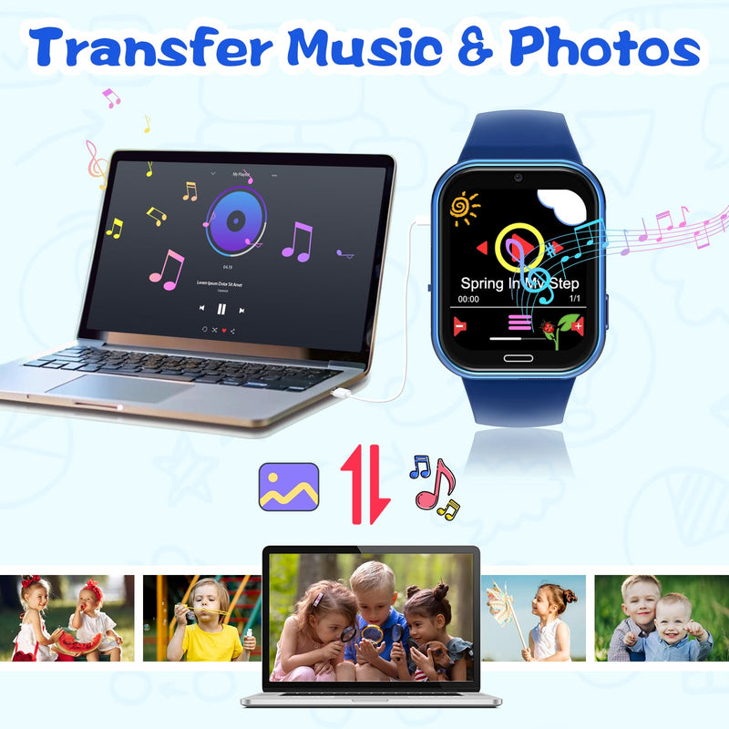 Smart Watch for Kids Suitable for Boys and Girls 4-12 Years with 19 Games Camera Video Music Alarm Clock Audiobook Learn Card Calculator Educational Kids Smartwatch Toys Birthday Idea(Blue)