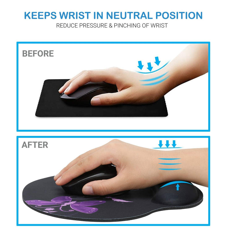 Wrist Rest Support Mouse Pad - Ergonomic Mouse Pad,Memory Foam Mice Mat for Office Work Computer Gaming by RICHEN Nice Butterfly