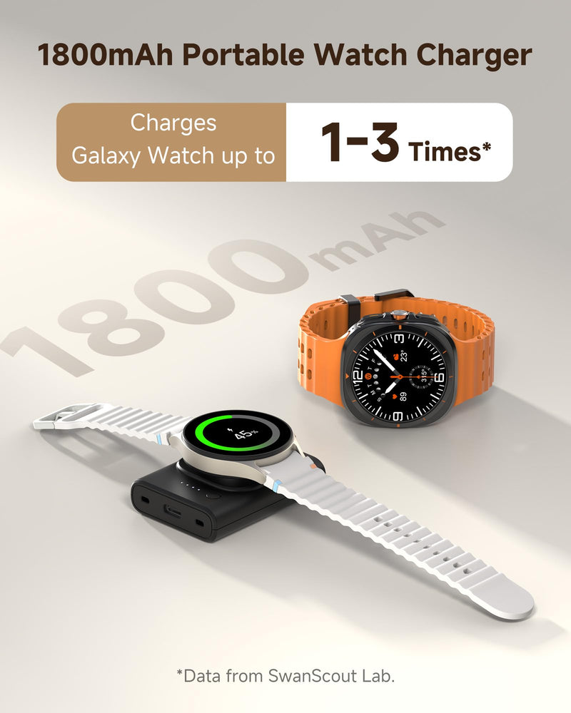 Portable Charger for Samsung Galaxy Watch 8/8 Classic/Ultra/7, 1800mAh Charger for Samsung Watch FE/6/6 Classic/5/5 Pro/4/4 Classic/3/Active 2, with Keychain (Pack of 2) 46.2×64.8×16 mm (Pack of 2)