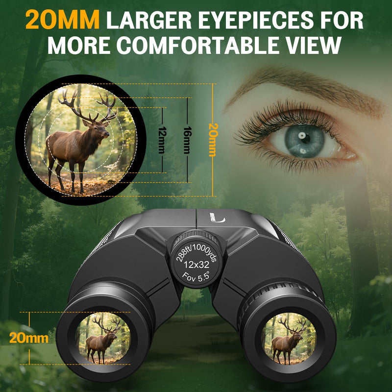 [AUSTRALIA] - Aurosports 12x32 Compact Binoculars for Adults - Small Binoculars with FMC Lens & BAK4 Prism - Wide 273ft/1000yds Field of View - Easy Focus Binos for Bird Watching Traveling Gifts for Men Women 