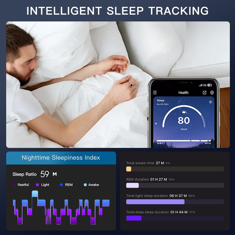 Smart Ring with Display Screen Health Tracker and Touch Button, Bluetooth Connection Health Ring Tracks/Sleep/Sports Activities, IP68 Waterproof (Gold, 11#) Gold #11