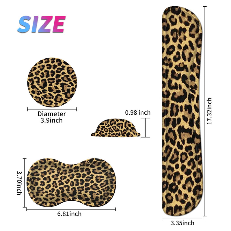 Keyboard Wrist Rest + Mouse Wrist Rest + Coaster Set, Ergonomic Memory Foam Easy Typing Pain Relief, Wrist Support Pad for Keyboard and Mouse Computer Laptop, Leopard