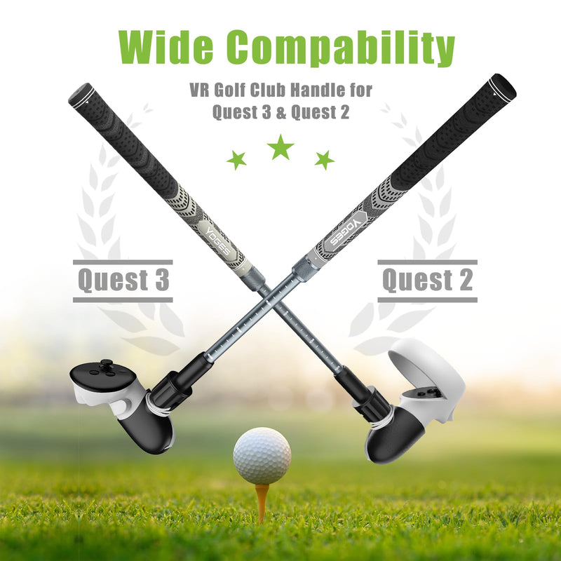 YOGES VR Golf Club Handle Compatible with Meta Quest 3 / Oculus Quest 2, Adjustable Length Realistic Golf Club Attachment Accessories, Virtual Reality Grips (ONLY for Right Controller) Black/Grey