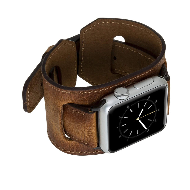 Venito Ancona Cuff Leather Band for Apple Watch 49/45/44/42mm, Replacement Strap for iWatch Ultra 3/2/1, SE 3/2/1, Series 11 10 9 8 7 6 5 4 3 2 1, (Antique Brown w/Black Connector&Clasp)
