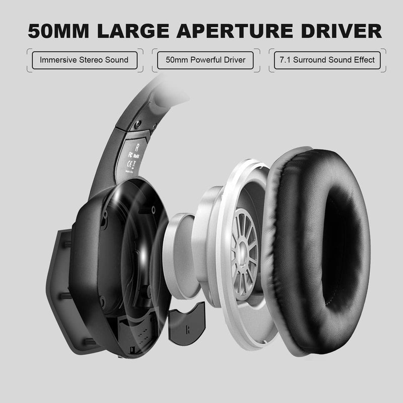EKSA E1000 USB Gaming Headset for PC - Computer Headphones with Microphone/Mic Noise Cancelling, 7.1 Surround Sound Wired Headset&RGB Light - Gaming Headphones for PS4/PS5 Console Laptop Gray
