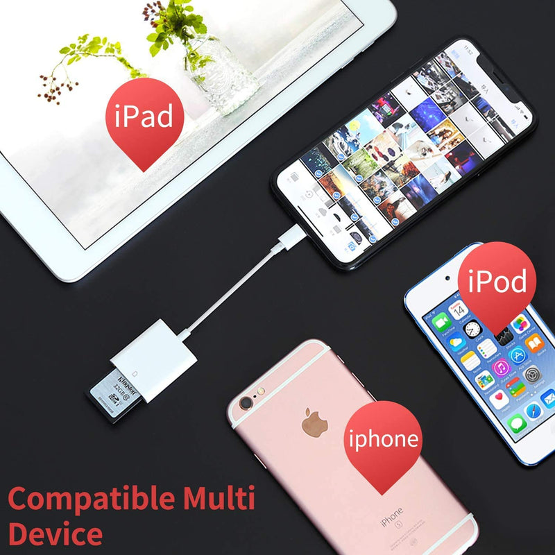 Apple MFi Certified Lightning to SD Card Camera Reader for iPhone iPad, Veetone SD Card Reader Memory Card Reader Trail Camera Viewer SD Card Adapter for iPhone 12/11/XS/XR/X/8/7/iPad, Plug and Play One Slot