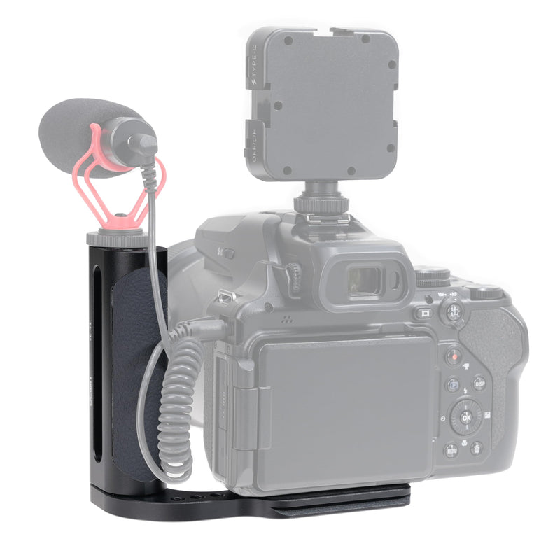 FocusFoto 2nd Gen L-Shaped Bracket Holder Stabilizer with Side Handle Grip Universal for DSLR Mirrorless Camera, with 1/4" Cold Shoe Mount for Mic Flash LED Light, Quick Release Plate for Arca Tripod