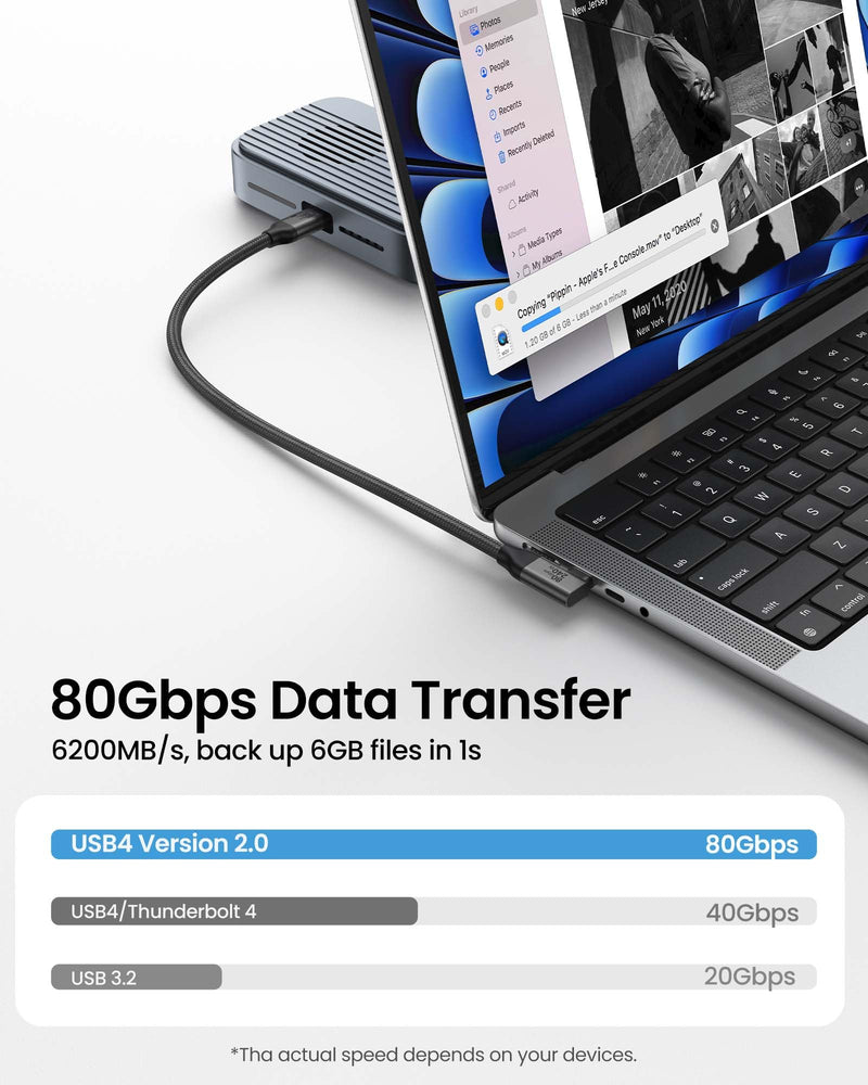 Silkland 80Gbps Right Angle USB 4 Cable for Thunderbolt 5 Cable 240W 10FT | 120Gbps Bandwidth, 8K@120Hz/4K@540Hz, 90 Degree USB C Video Cable Compatible Thunderbolt 5/4, MacBook, iPhone 17/16, Dock 1