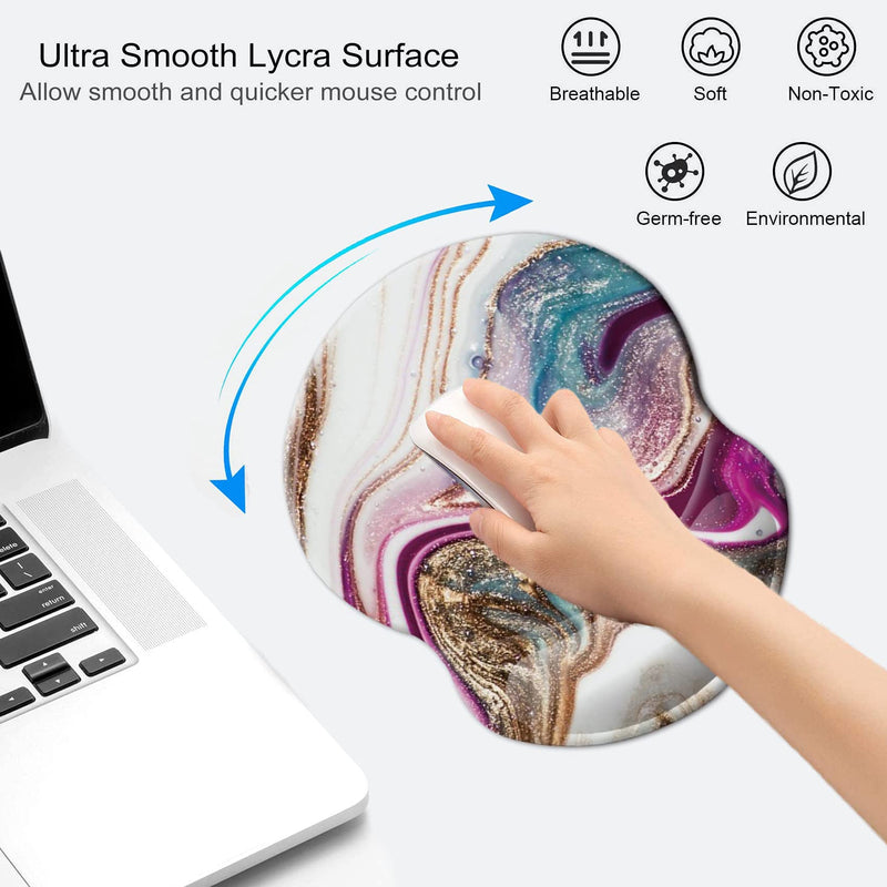 Mouse Pad with Wrist Support, Non Slip Mousepad Wrist Rest for Office, Computer, Laptop & Mac- Durable & Comfortable & Lightweight Ergonomic Support Mouse Mat (Beige Purple Marble-Wrist) Beige Purple Marble-wrist