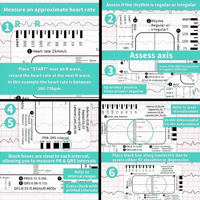 [AUSTRALIA] - HQRKOTM ECG 7 Level Ruler Card for ECG/ECG Interpretation, Portable Bag, Plastic, 85.6 mm x 53.98 mm, Medical Instrument, Simple Plastic Construction, ECG 7 Step Ruler, Pack of 2, a 