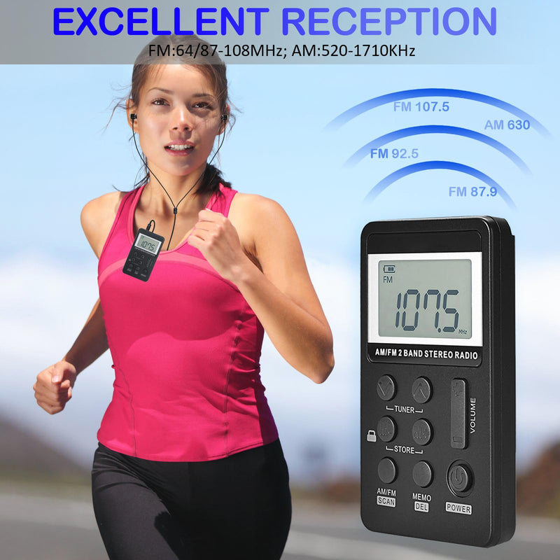 [AUSTRALIA] - Portable AM/FM Pocket Radio with Digital Tuning LCD Display, SWDSTP Rechargeable Mini Radio with Stereo Earphone and Removable Belt Clip for Walking, Jogging 