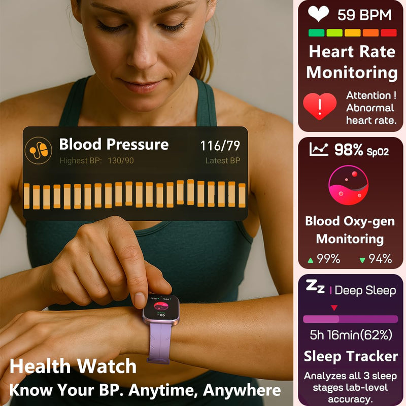 MorePro Fitness Tracker with 24/7 Heart Rate & Blood Pressure Monitor, Smart Watch with Blood Oxy-gen, Sleep Tracking, Fitness Watch 120+ Sports Modes, Answer/Make Calls for Men and Women Orchid Purple