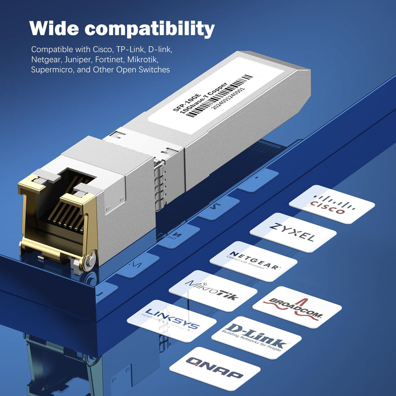 262Ft 80 Meters 10Gb SFP+ to RJ-45 Transceiver, 10 Gigabit SFP+ Copper Ethernet CAT6a Module Compatible with 5Gb/ 2.5Gb, NOT Compatible with Brand Dell, Aruba, HP, H3C [1-Pack]