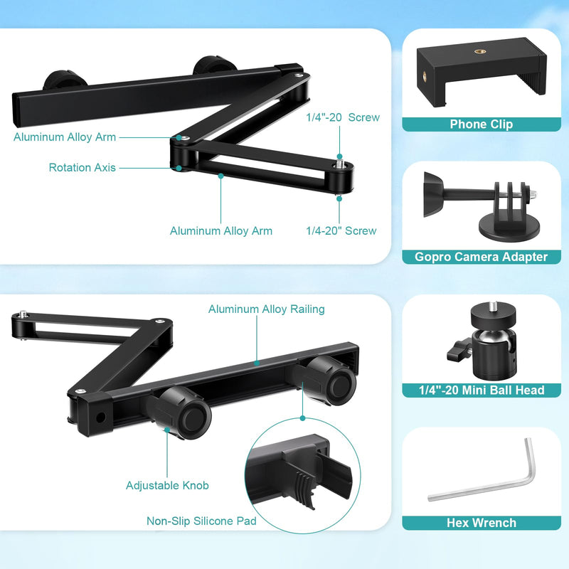 Mippko Car Headrest Camera Holder,2-Stage Aluminum Alloy Extension Foldable Arm, Double 1/4"-20 Threaded Screw Compatible with GoPro/Insta 360 / DJI OSMO Pocket3 / Mevo Start/DSLR/iPhone
