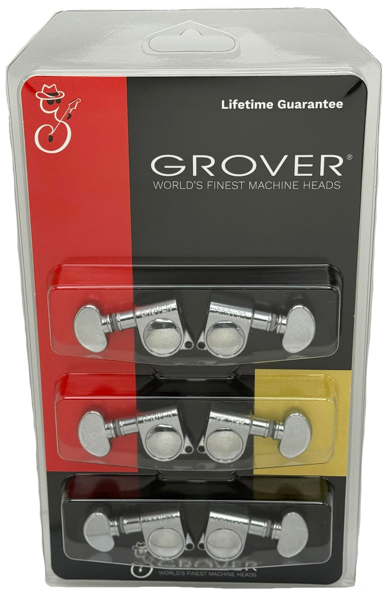 [AUSTRALIA] - Grover 406C Locking Rotomatics Guitar Tuners, Tuning Machines Set 3+3 18:1 Chrome Mid-Size "Mini" Tuning Keys with Tonebird Dunlop Polish Cloth Bundle Tuner Heads with Small Kidney Button 