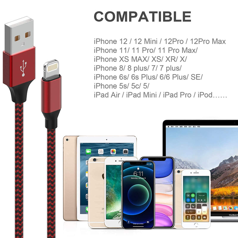 MUXA iPhone Charger [Apple MFi Certified] 6Pack 3/3/6/6/6/10 FT Nylon Braided Fast Charging Lightning Cable Compatible iPhone 13 12 11 Pro Max XS X
