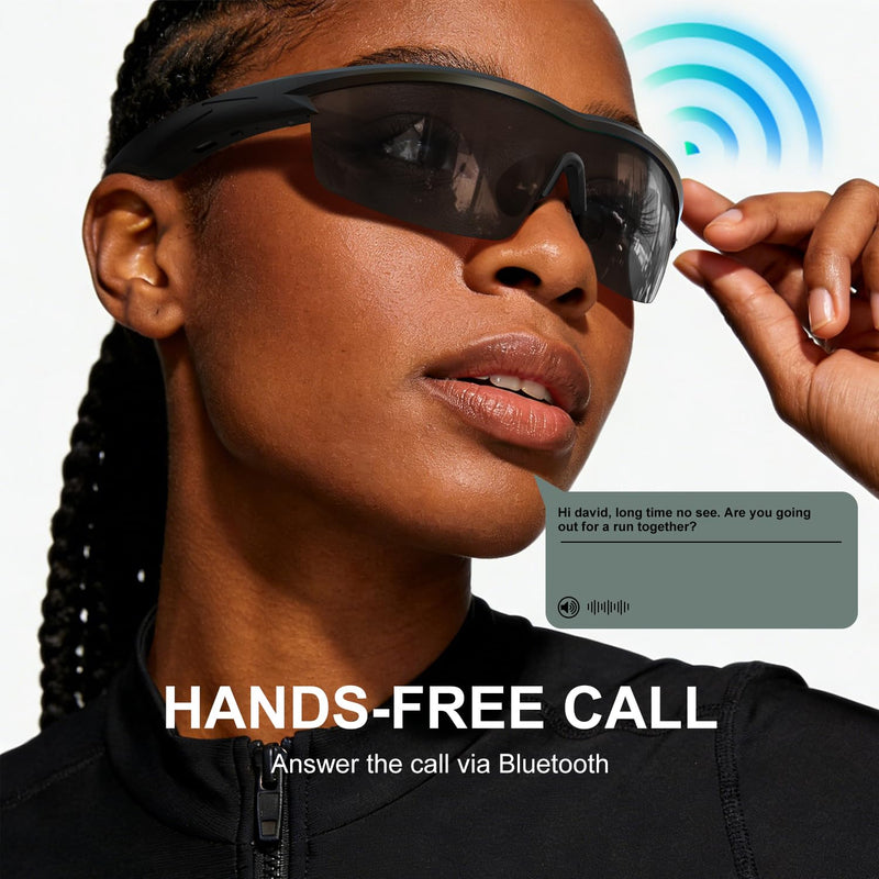 Waterproof Bluetooth Glasses for Cycling Running | UV Protection | Bluetooth Sunglasses, Smart Glasses, Polarized Lenses,Bluetooth Glasses for Women&Men, Long Battery Life, USB C Fast Charging Black Medium