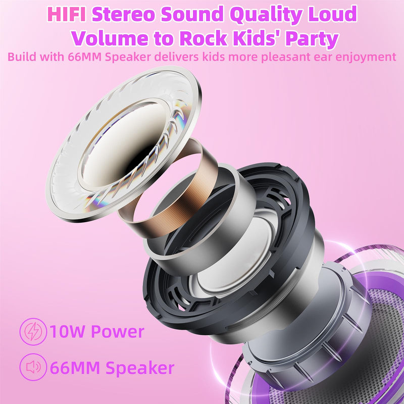 Karaoke Machine for Kids Adults Portable Bluetooth 5.3 Speaker with 2 Wireless Microphones, Five LED Disco Lights Modes, Five Funny Sound Modes, for Girls Boys Home Party-Pink Pink