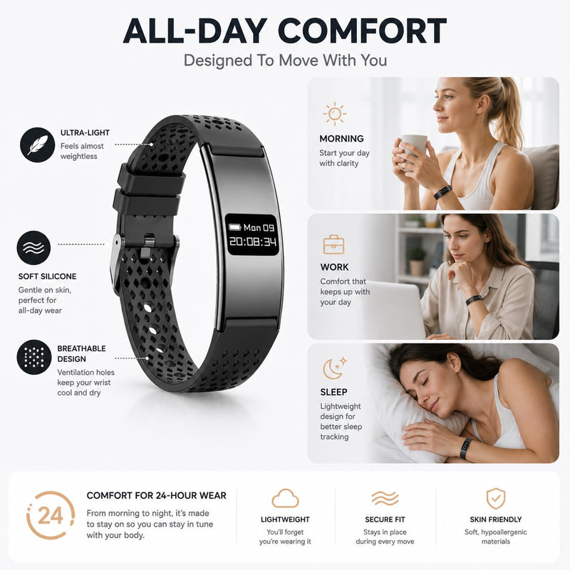 Yihou Ultra Slim Fitness Tracker Watch for Women Men 24/7 Heart Rate Sleep Monitor Activity Tracker with Steps Calories Waterproof Smart Bracelet Small Screen Minimalist Design iOS Android Compatible Black