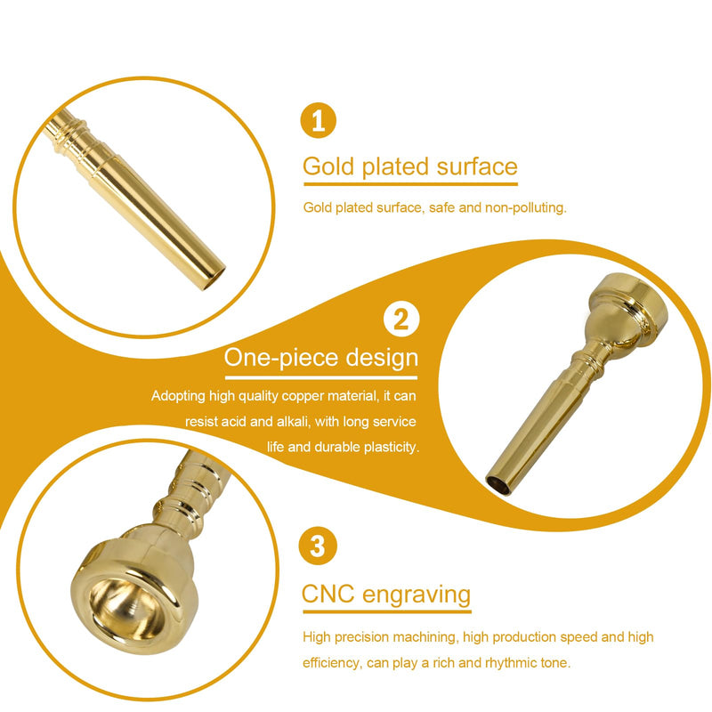 3C 5C 7C Trumpet Mouthpiece Instrument Mouthpieces, Gold-plated Trumpet Mouthpiece Replacement - For Beginners & Professionals, Trumpet Instrument Accessories 3C 5C 7C Gold