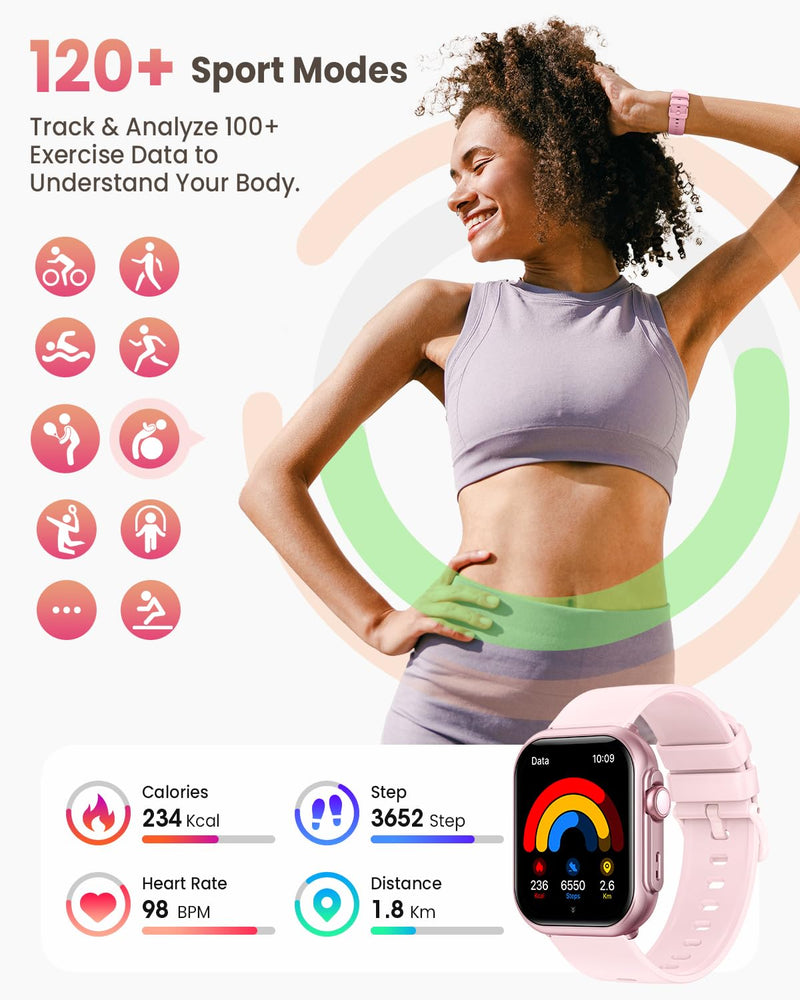 Smart Watch for Women Men Fitness: 1.85" Smart Watch with 30 Days+ Battery Life Make/Recive Call Heart Rate SpO2 Sleep Monitor 120+ Sport IP68 Waterproof Fitness Tracker Watch for iPhone Android Pink