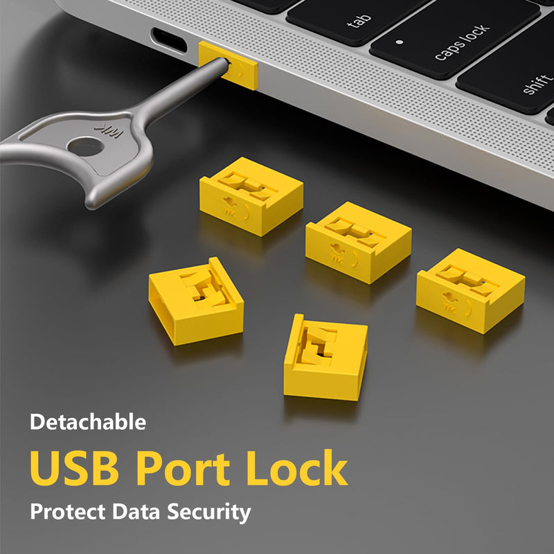 10Pcs USB Port Blocker with 1 Key,Locking USB Port/Dust Blocker,USB-A Dust Cap Female Port Plug Protector, Compatible with USB-A Ports,Computers,TVs,Routers (Yellow) 10+1 Yellow