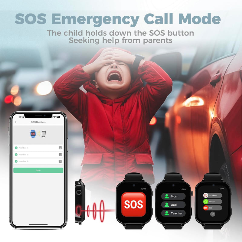 4G Kids Watch, Smart Watch for Kid GPS Tracker with SIM Card, Texting, Camera, Two-Way Calling, School Mode, SOS, Games, Best for Children Aged 3-12, Ideal Gift for Kids black and blue
