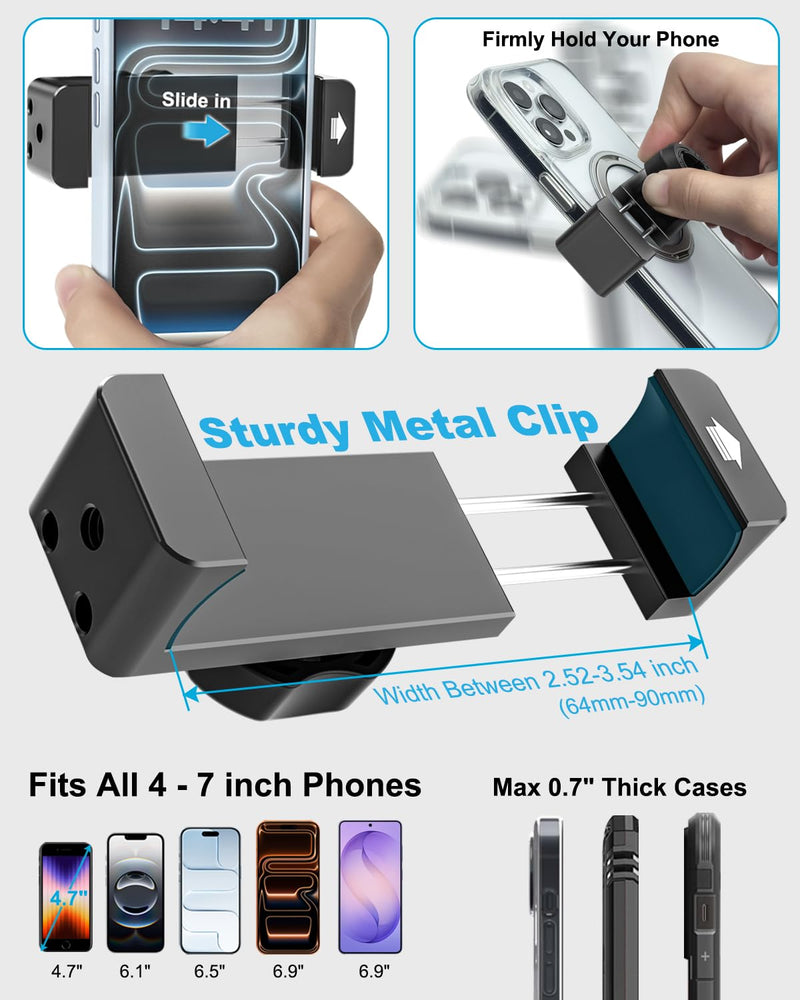 Magnetic Tractor Phone Holder, All Metal & Strong Magnet Base | 360° Heavy-Duty Phone Mount for Lawn Mower/ Construction Equipment/ Forklift/ Boat/ Gym for iPhone, Galaxy, All 4-7" Phones