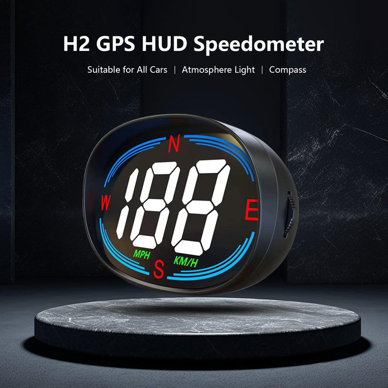 H2 Digital Speedometer GPS HUD，Car Head Up Display with Speed Compass MPH ，Plug and Play Universal All Cars