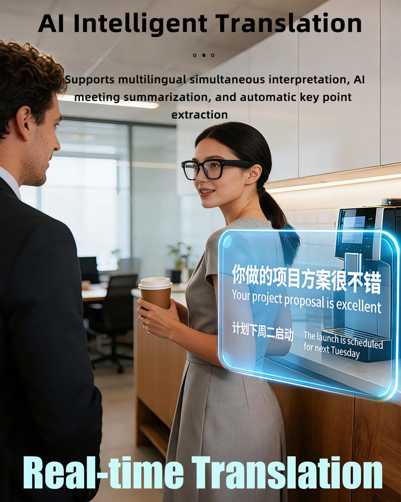 AI Smart Glasses with Camera and Realtime Translation (Black +Clear lens) | with HD Camera for Video Photo, Bluetooth and Wifi Transfer, with Microphone for Talk, Light Weight Black +Clear lens
