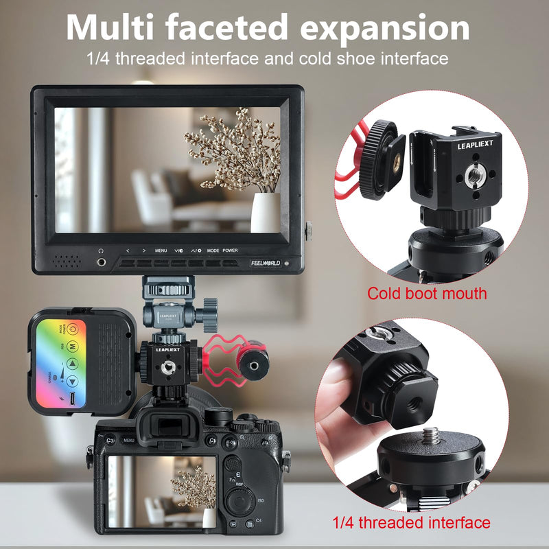 Professional Cold Shoe Mount Adapter - Triple Hot Shoe Expansion with 1/4" Tripod Thread, Built-in Level, Compatible with DSLR Camera Cage Flash LED Light Microphone Monitor