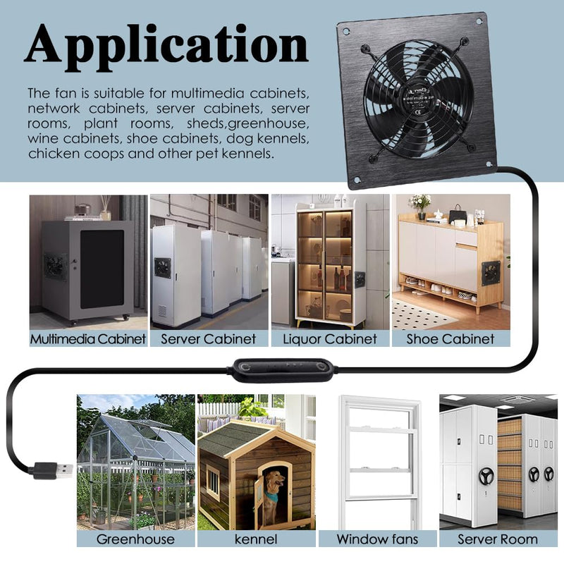 6-Inch (120mm) Silent USB/DC Cooling Fan - 5V/12V Dual Voltage, 6-Speed Adjustment & Timed Cycle Switch, Ideal for Home Theater AV Cabinets, Server Racks, RVs, Greenhouses & Pet Nests