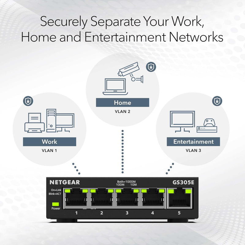 NETGEAR 5-Port Gigabit Ethernet Easy Smart Managed Network Switch (GS305E) | Essentials Model, Desktop or Wall Mount, Home Network Hub, Office Ethernet Splitter, Silent Operation 5 Port