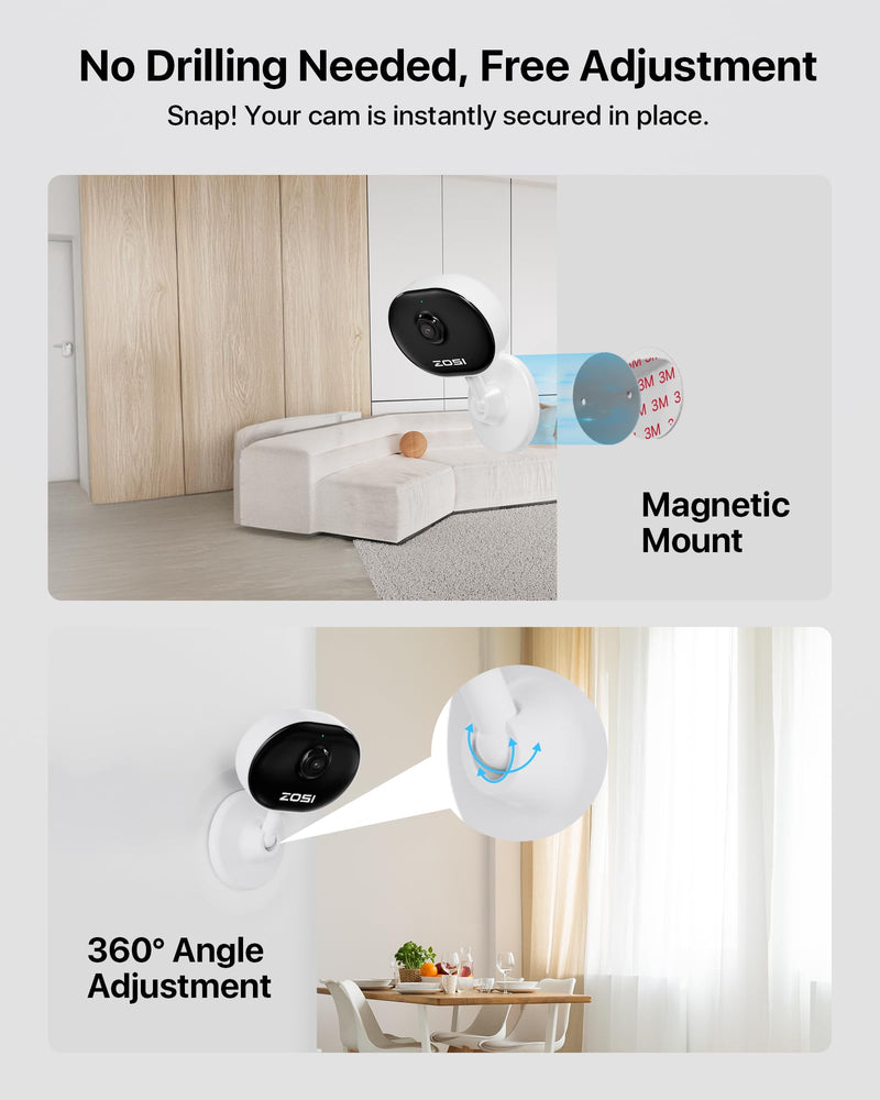 ZOSI Indoor Security Camera for Baby/Pet Monitor, C688 1080P Home Surveillance WiFi Camera with Phone App, AI Motion Detection, 2-Way Audio, Night Vision, SD Card/Cloud Storage, Works with Alexa 2MP WiFi Cam