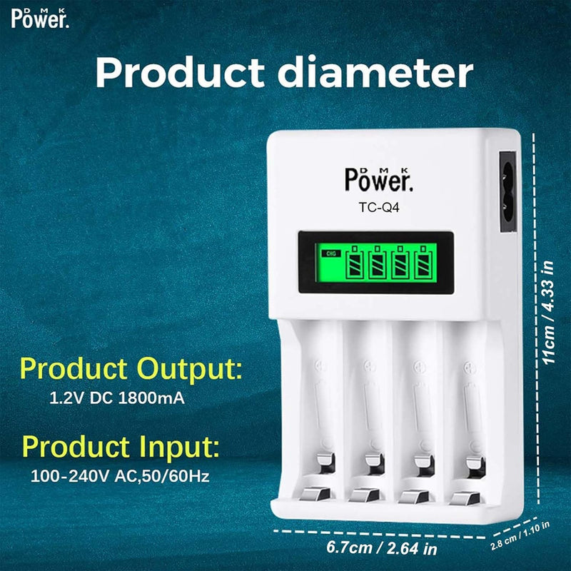 TC-Q4 Smart Quick LCD Charger Set for Photography & Video: Powers Speedlite Flash, Triggers, LED Lights, Camera Grips. 4x Pre-charged AA HR6 2800mAh Batteries & 4-Slot Fast Charger w 100cm/40‘’ Cable AA WHITE 2800MAH (4 PIECES) AND TC-Q4 CHARGER