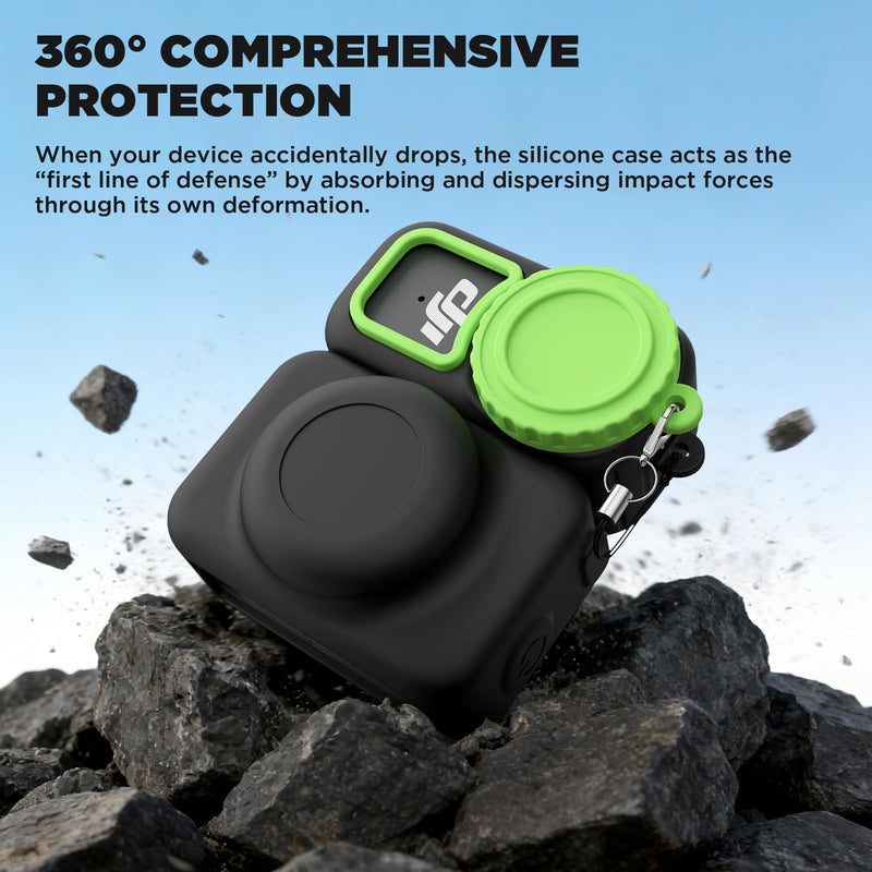 Case for DJI Osmo Nano, Silicone Osmo Nano Case Compatible with Airtag, Soft Non-Slip Anti-Scratch Shock-Absorbent Anti-Drop Wear-Proof and Washable with Lens Cap (Black) Black