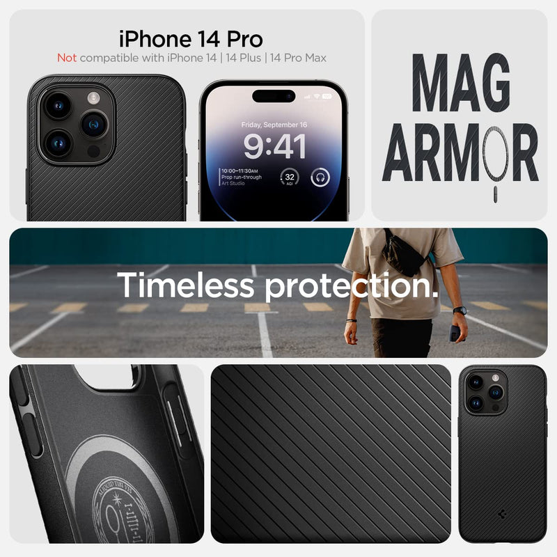 Spigen Mag Armor (MagFit) Designed for iPhone 14 Pro Case and Rugged Armor Pro Designed for Apple Watch Series 9/8/SE2/7/6/SE/5/4 45/44mm