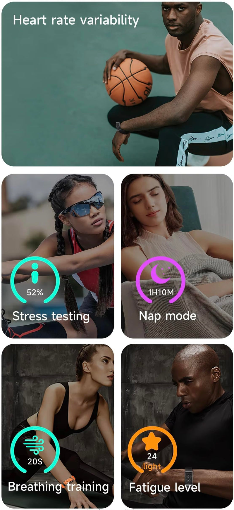 Smart Bracelet with 2 Premium Bands, Heart Rate,Blood Pressure,Blood Oxygen,Sleep,100+ Activity Modes, Fitness Tracker,Waterproof, Android/iOS with Long-Lasting Battery and Lifetime Subscription