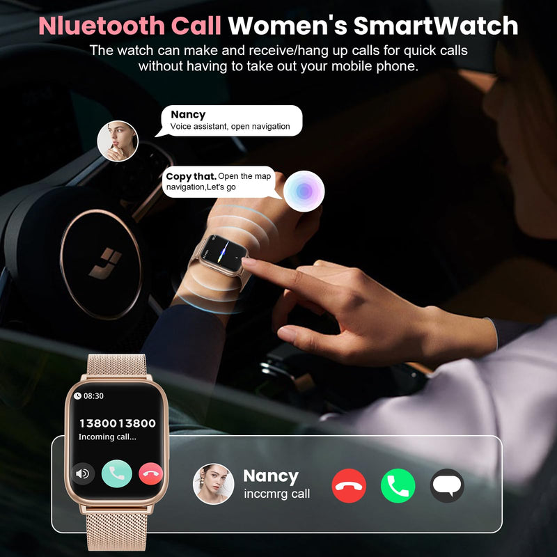 Smartwatch for Women, 1.83” Fitness Watch with Blood Pressure, Calls/Messages, Female Cycle Tracking, Heart Rate & Sleep Monitor, IP68 Waterproof for Android & iPhone (Rose Gold) Rose Gold