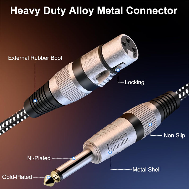 XLR Female to 1/4 Inch TS Cables 10 FT/2Pack, Nylong Braided XLR 3 Pin Female to 6.35mm TS Male Unbalanced Interconnect Wire Mic Cord for Dynamic Microphone (Pure Copper Conductors) 2 10FT