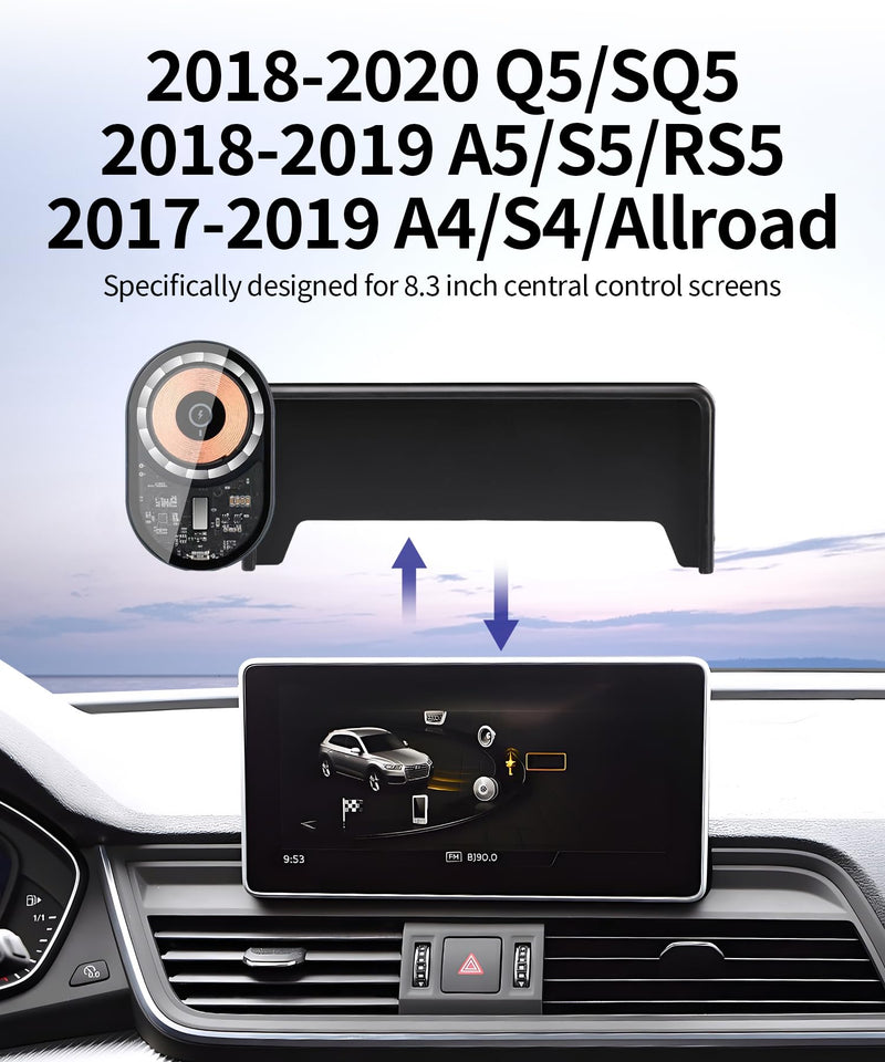 Wireless Charging Car Phone Holder for Audi Q5,A5,RS5,A4,Allroad,8.3"Screen | Magsafe Accessories Fast Charging Magnetic cell phone Holder Clip Compatible with iPhone Android, 3D Fit Vehicle Phone Stand