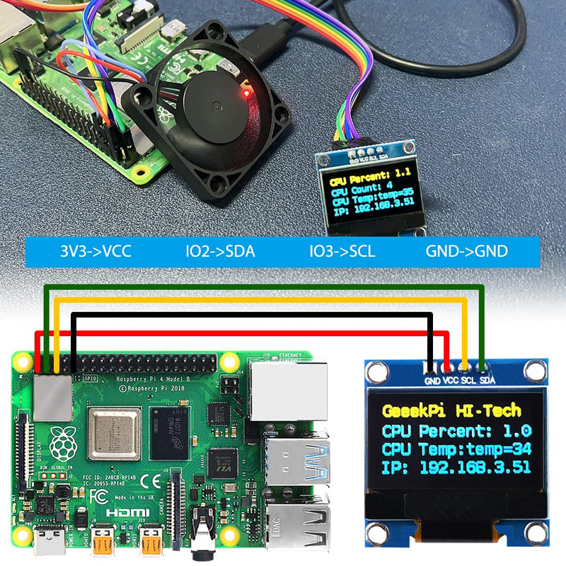 GeeekPi 2Pcs OLED Display Module I2C IIC 128X64 Pixel 0.96 Inch Display Module Yellow Blue Two-Color Display Compatible with Raspberry Pi Arduino 51 Series MCU STM32 R3 and Mega