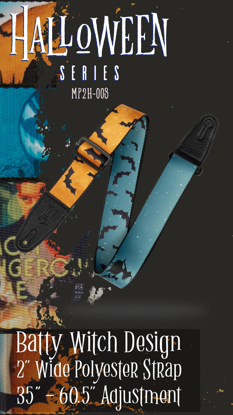 [AUSTRALIA] - Levy's Leathers Halloween Guitar Strap 2" Wide Polyester with Tri-Glide Adjustment; Batty Witch (MP2H-003) 