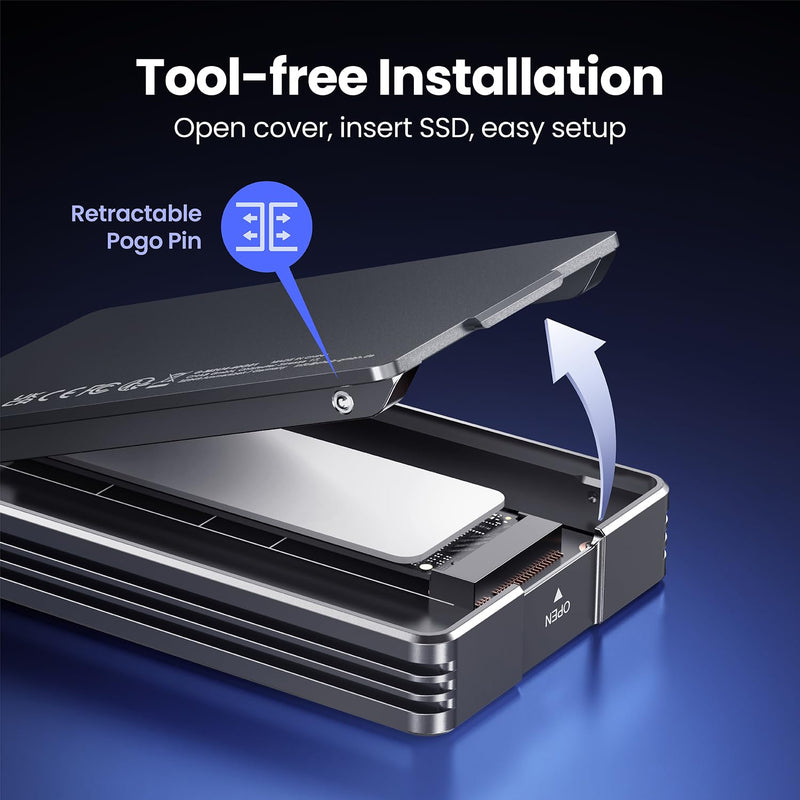 GRAUGEAR USB4 M.2 SSD Enclosure, 40Gbps Aluminum Alloy Tool-Free External Case, Thunderbolt 4 Compatible, Supports PCIe Gen4 NVMe 2230-2280 SSD, Compact Portable External Storage (U4-40G01) U4-40G01