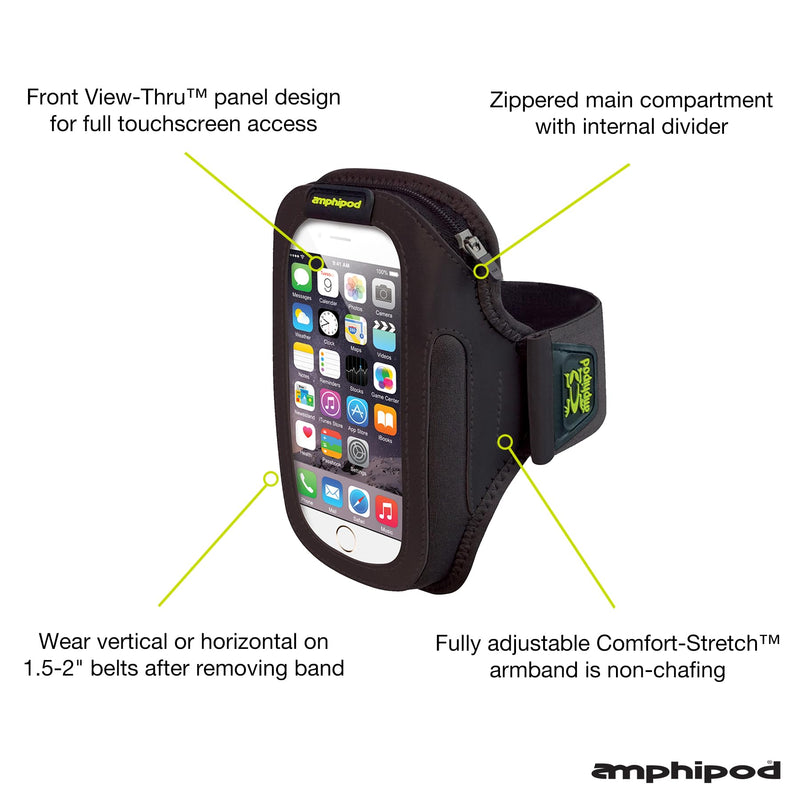 Amphipod ArmPod SmartView Sumo Armband, Reflective Phone Holder | Arm or Belt Accessory with Zip Storage for Running & Walking Black
