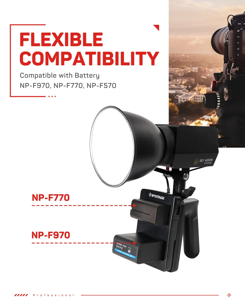 [AUSTRALIA] - IFOOTAGE NP-F Battery to V-Mount Battery Converter Adapter for IFOOTAGE 60DN Portable Video Light, NP-F970 Battery Adapter to V-Mount Battery Grip 