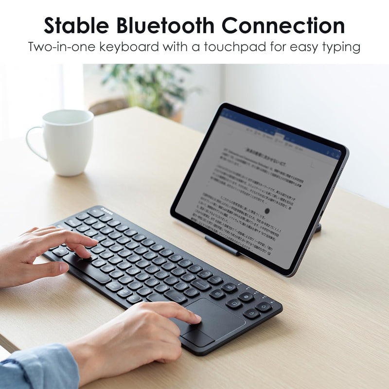 SANWA TB128GR Wired Trackball Mouse + GSKB066 Bluetooth Keyboard with Touchpad Set, Silent Click Roller Ball Mice, Multi Device Trackpad Keyboard, Compatible with Mac, Laptop, Computer, Windows, macOS