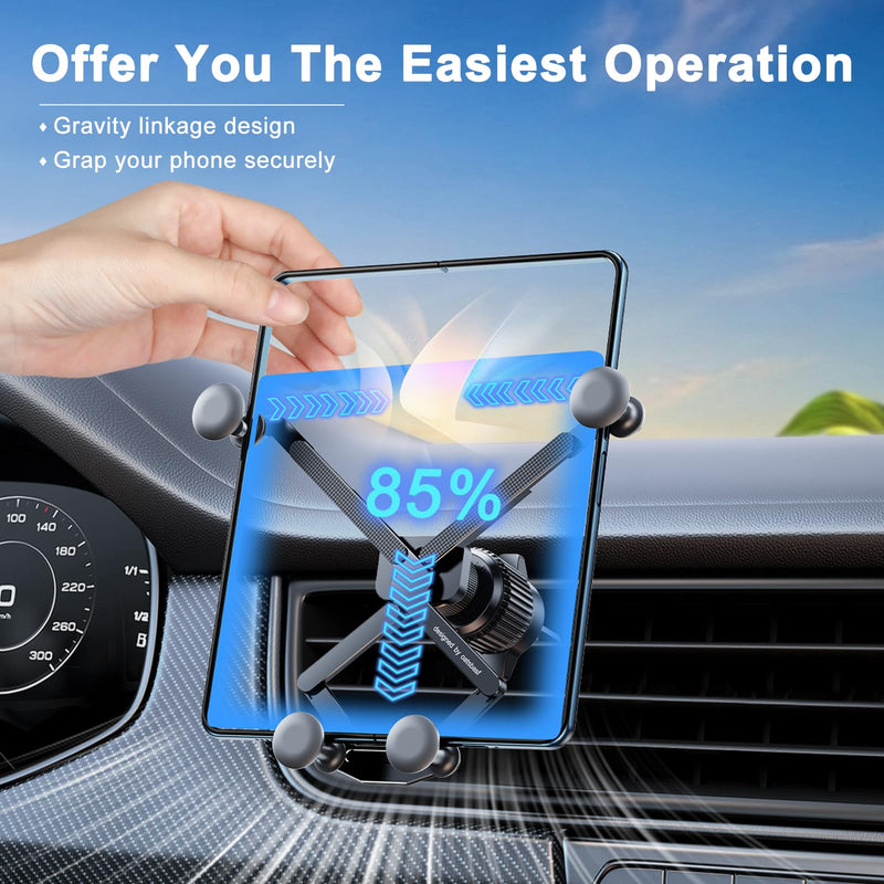 Z Fold 7 Car Mount Accessories, Gravity Linkage, A Vent Clip | Cell Phone Holder Mount for Z Fold 8 7 Pixel Pro Fold iPhone Android, 2 Forms Change, One Hand Operation, Thick Case Friendly A-Vent
