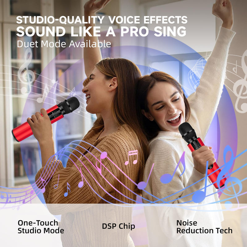 Karaoke Microphone Wireless, 4-in-1 Portable Handheld Wireless Karaoke Bluetooth Microphone with Built-in Sound Card for Home Parties,Travel,Music Recording,Car Singing (Red) Red